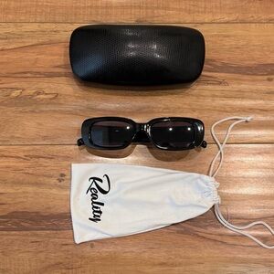 Reality Eyewear Black Rectangular Sunglasses with Case